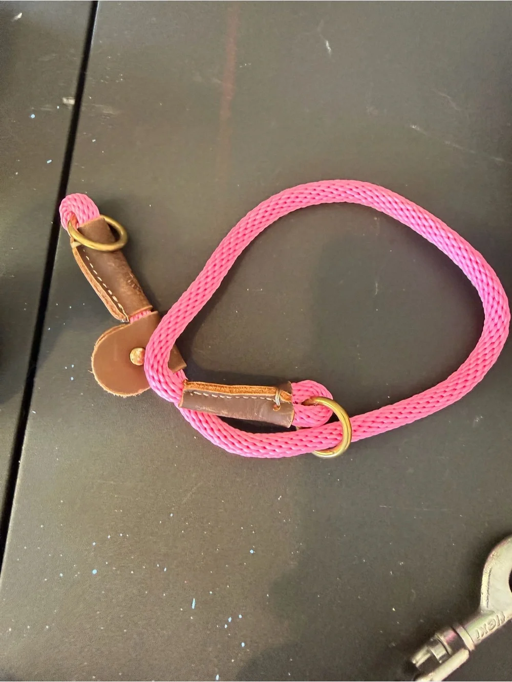 Braided Pink Rope Slip Dog Collar with Leather Accents